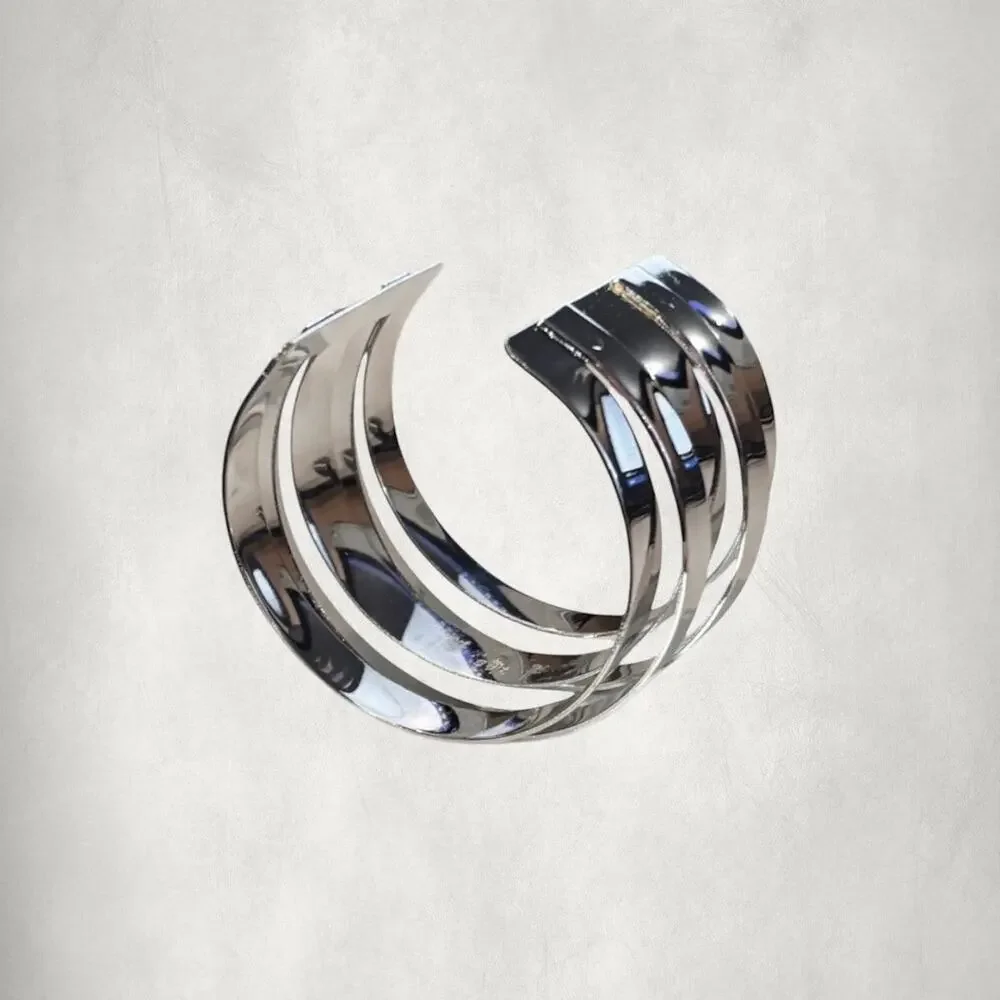 Silver-Tone Multi-Band Wide Cuff Bracelet